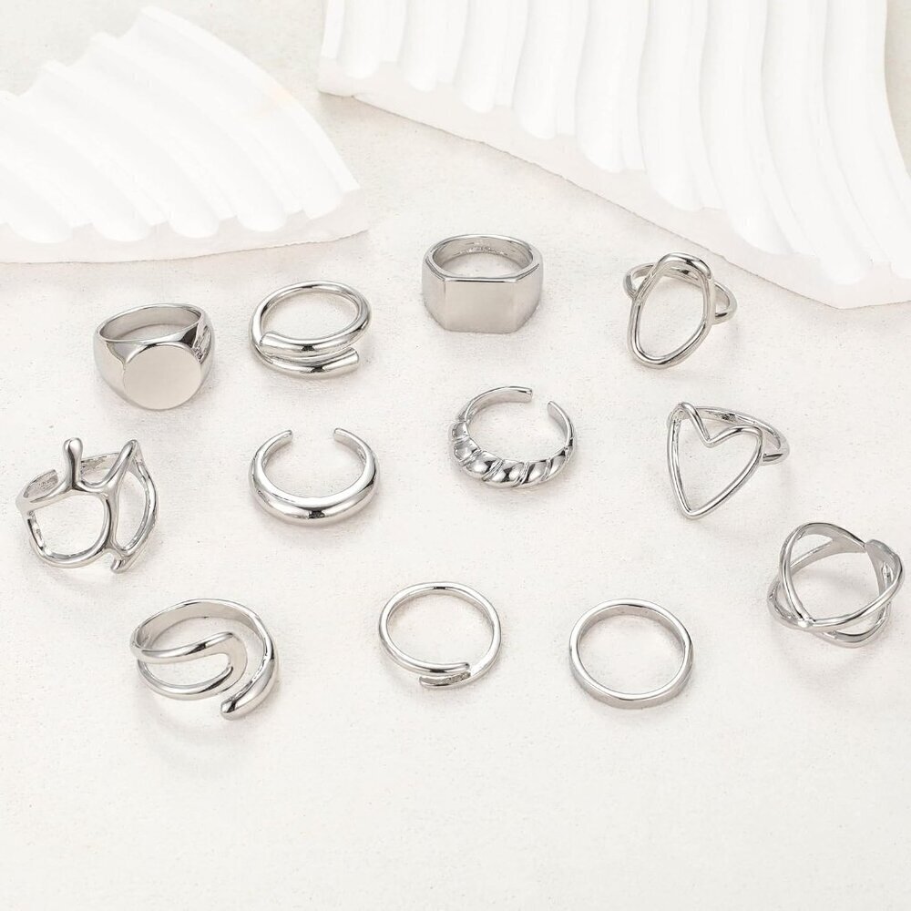 ❤️Women Sliver Rings Set Open Stacking Knuckle Ring, Signet Rings for Gift - Picture 8 of 8